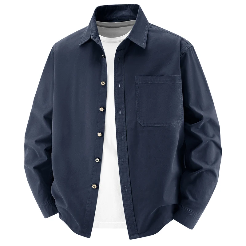 Herren lockere Overshirt-Jacke aus Baumwollmix mit Brusttasche und durchgehender Knopfleiste Nord Taschen