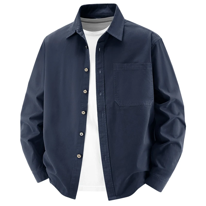 Herren lockere Overshirt-Jacke aus Baumwollmix mit Brusttasche und durchgehender Knopfleiste Nord Taschen