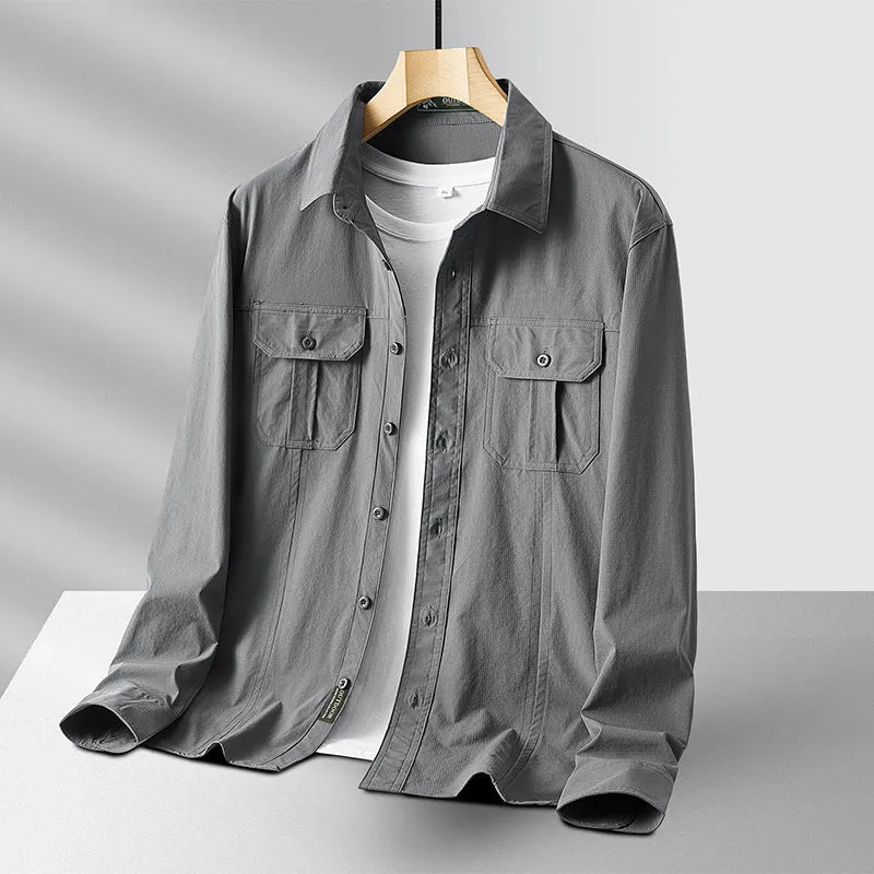 Herren Leichtes Utility-Overshirt aus Baumwollmix mit Brustklappen und entspannter Passform Nord Taschen