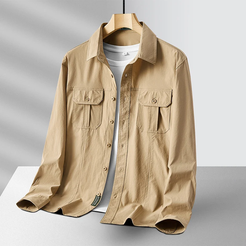 Herren Leichtes Utility-Overshirt aus Baumwollmix mit Brustklappen und entspannter Passform Nord Taschen