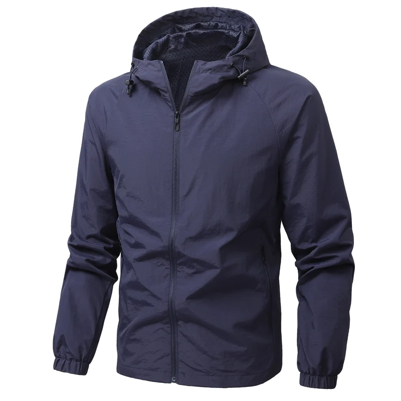 Herren Leichte winddichte Kapuzen-Outdoorjacke mit durchgehendem Reißverschluss und elastischen Bündchen Nord Taschen