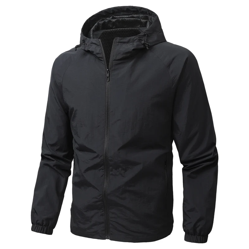 Herren Leichte winddichte Kapuzen-Outdoorjacke mit durchgehendem Reißverschluss und elastischen Bündchen Nord Taschen