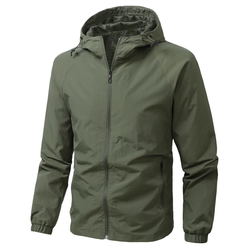 Herren Leichte winddichte Kapuzen-Outdoorjacke mit durchgehendem Reißverschluss und elastischen Bündchen Nord Taschen