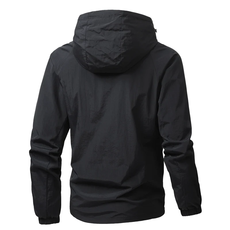 Herren Leichte winddichte Kapuzen-Outdoorjacke mit durchgehendem Reißverschluss und elastischen Bündchen Nord Taschen