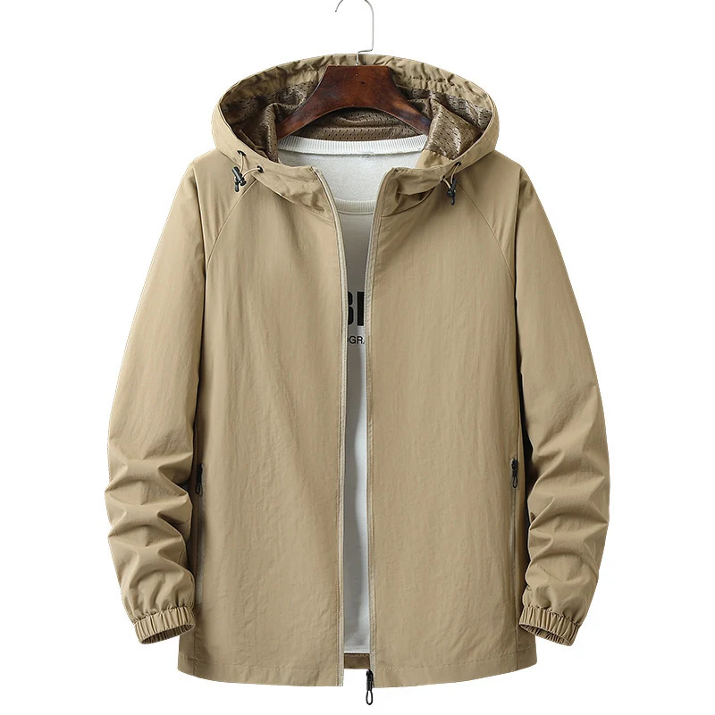 Herren Leichte winddichte Kapuzen-Outdoorjacke mit durchgehendem Reißverschluss und elastischen Bündchen Nord Taschen