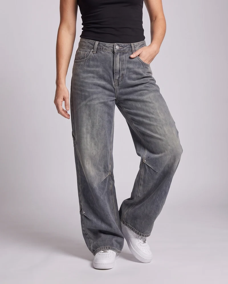 Damen Casual Weite Denim Hose Nord Taschen