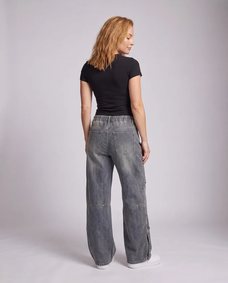 Damen Casual Weite Denim Hose Nord Taschen