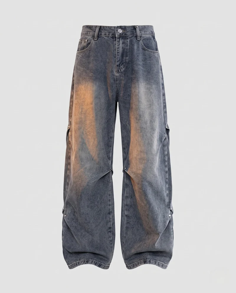 Damen Casual Weite Denim Hose Nord Taschen
