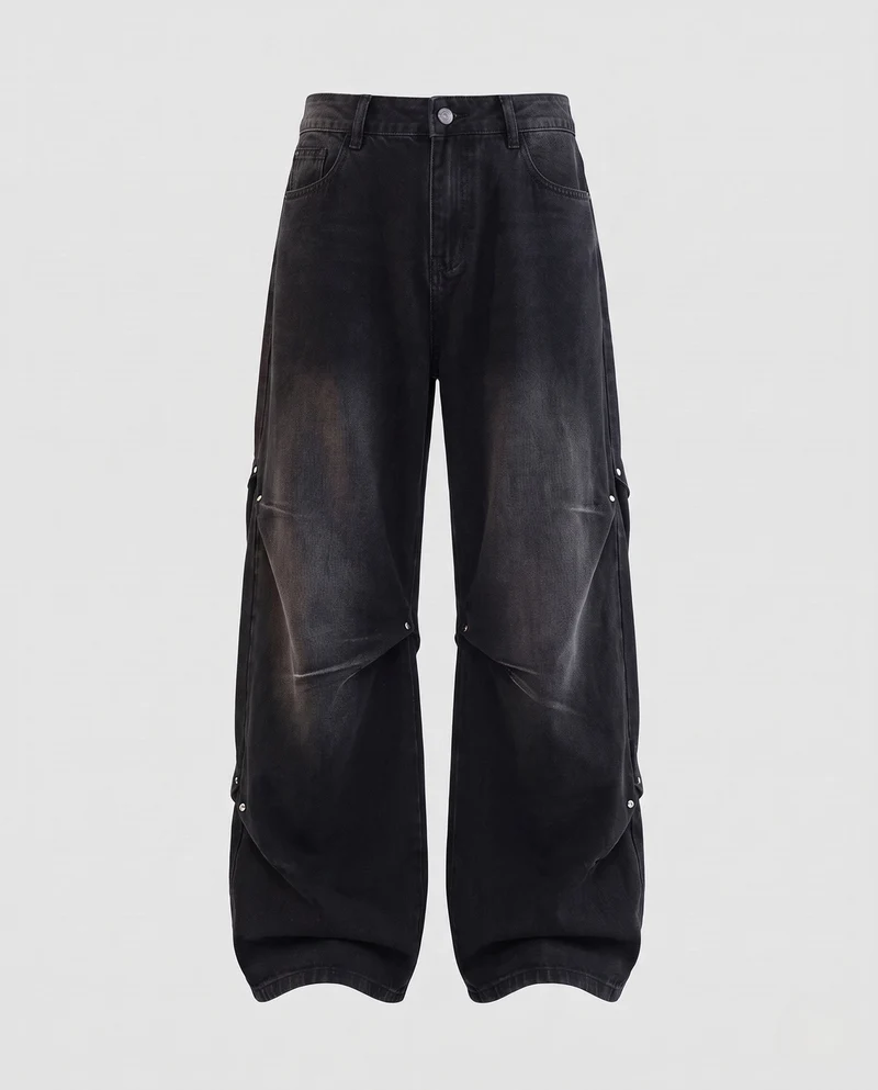 Damen Casual Weite Denim Hose Nord Taschen