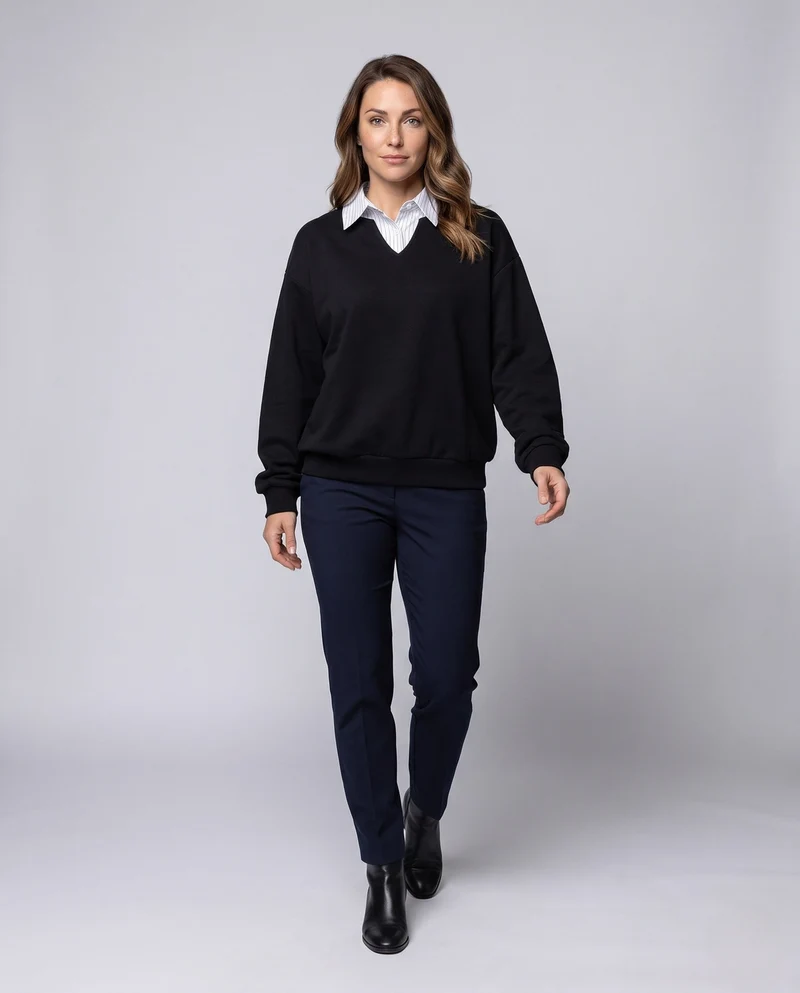 Damen Freizeit- und eleganter Sweatshirt mit Hemdkragen Nord Taschen