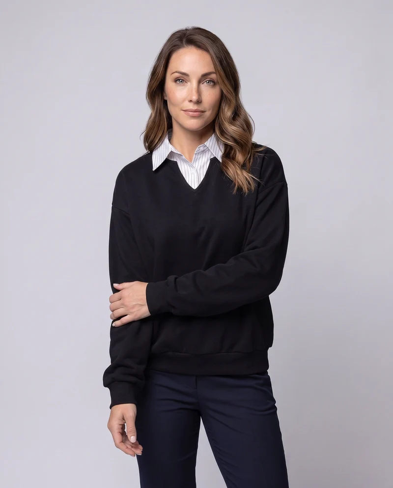 Damen Freizeit- und eleganter Sweatshirt mit Hemdkragen Nord Taschen