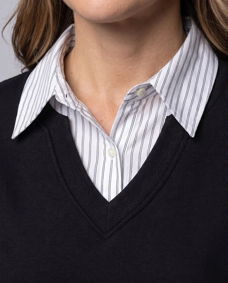 Damen Freizeit- und eleganter Sweatshirt mit Hemdkragen Nord Taschen