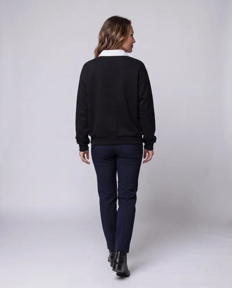 Damen Freizeit- und eleganter Sweatshirt mit Hemdkragen Nord Taschen