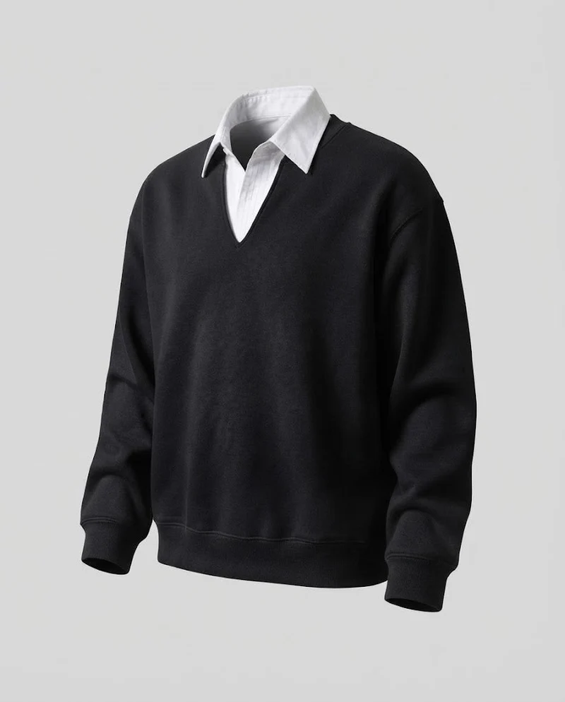 Damen Freizeit- und eleganter Sweatshirt mit Hemdkragen Nord Taschen