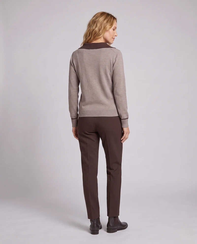 Damen Feinstrickpullover mit Matrosenkragen, V‑Einsatz und Zierknopfleiste Nord Taschen