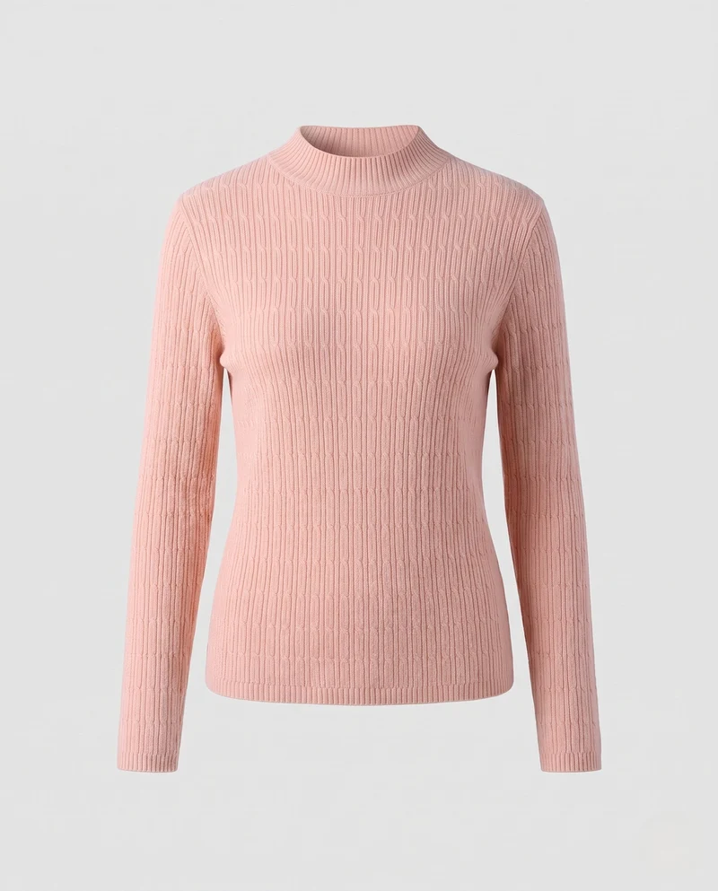 Damen Feinstrickpullover mit schmalem Mockneck, feiner Rippenstruktur und leicht taillierter Silhouette Nord Taschen
