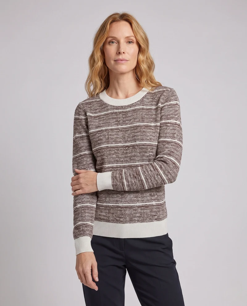 Damen Feinstrickpullover mit strukturiertem Karomuster und kontrastierenden Bündchen Nord Taschen