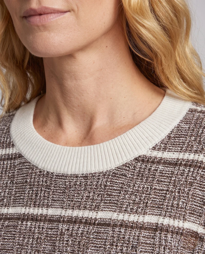 Damen Feinstrickpullover mit strukturiertem Karomuster und kontrastierenden Bündchen Nord Taschen