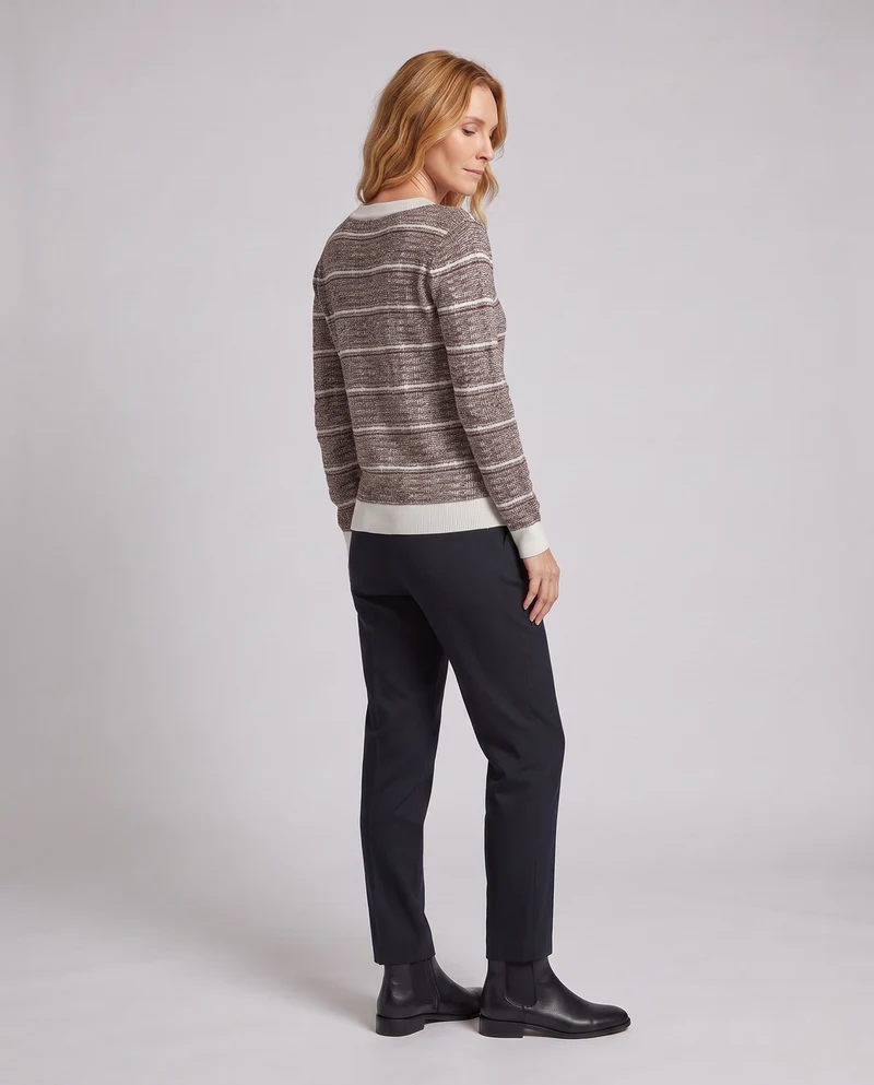 Damen Feinstrickpullover mit strukturiertem Karomuster und kontrastierenden Bündchen Nord Taschen