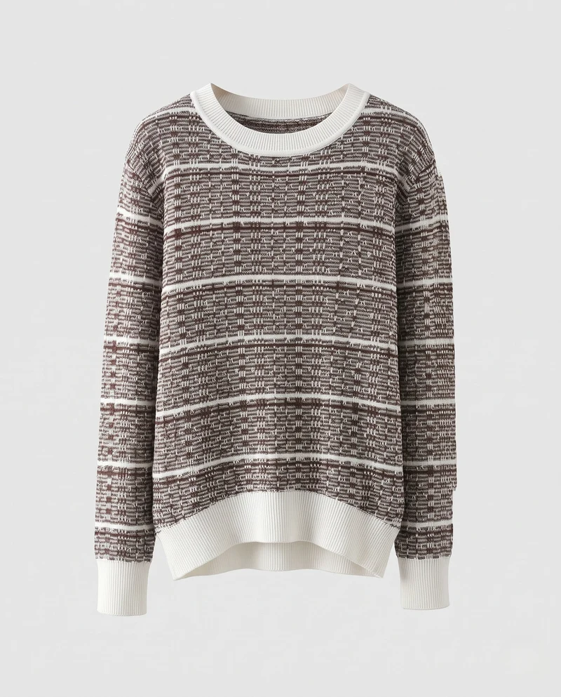 Damen Feinstrickpullover mit strukturiertem Karomuster und kontrastierenden Bündchen Nord Taschen
