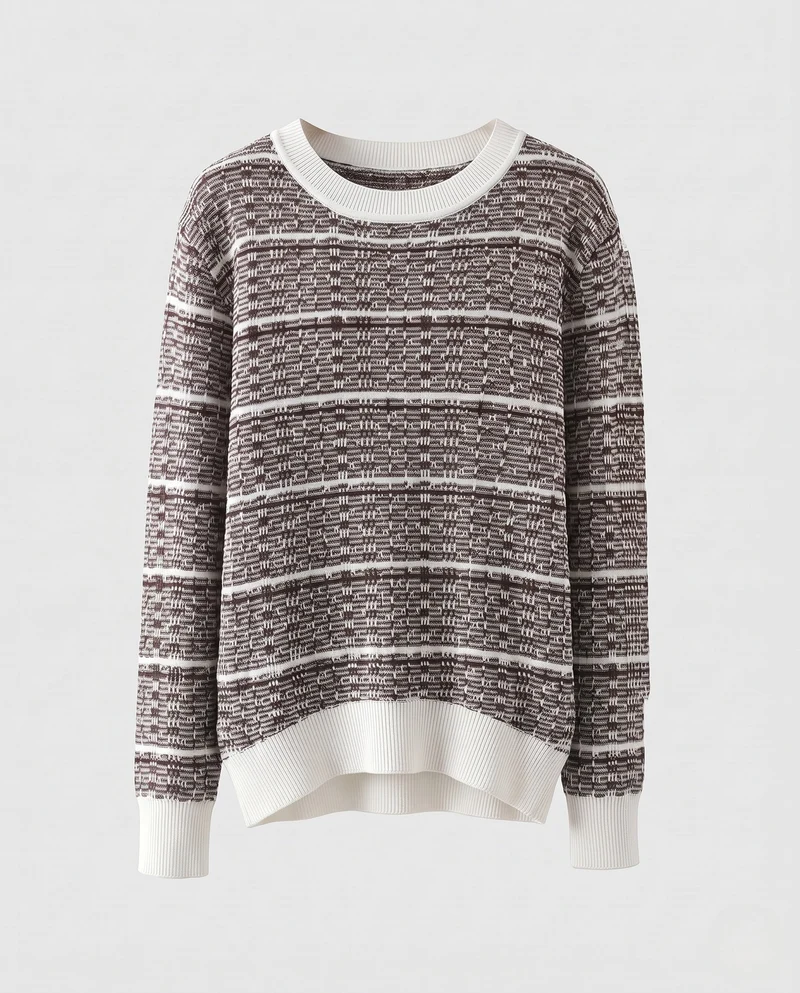 Damen Feinstrickpullover mit strukturiertem Karomuster und kontrastierenden Bündchen Nord Taschen