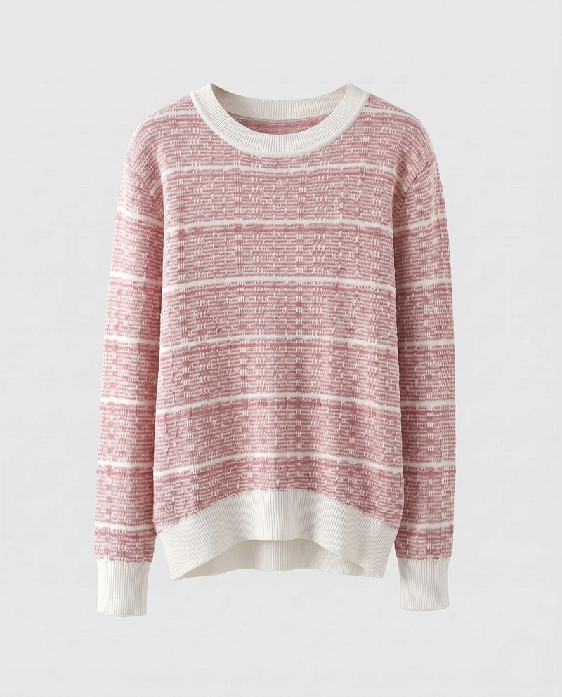 Damen Feinstrickpullover mit strukturiertem Karomuster und kontrastierenden Bündchen Nord Taschen