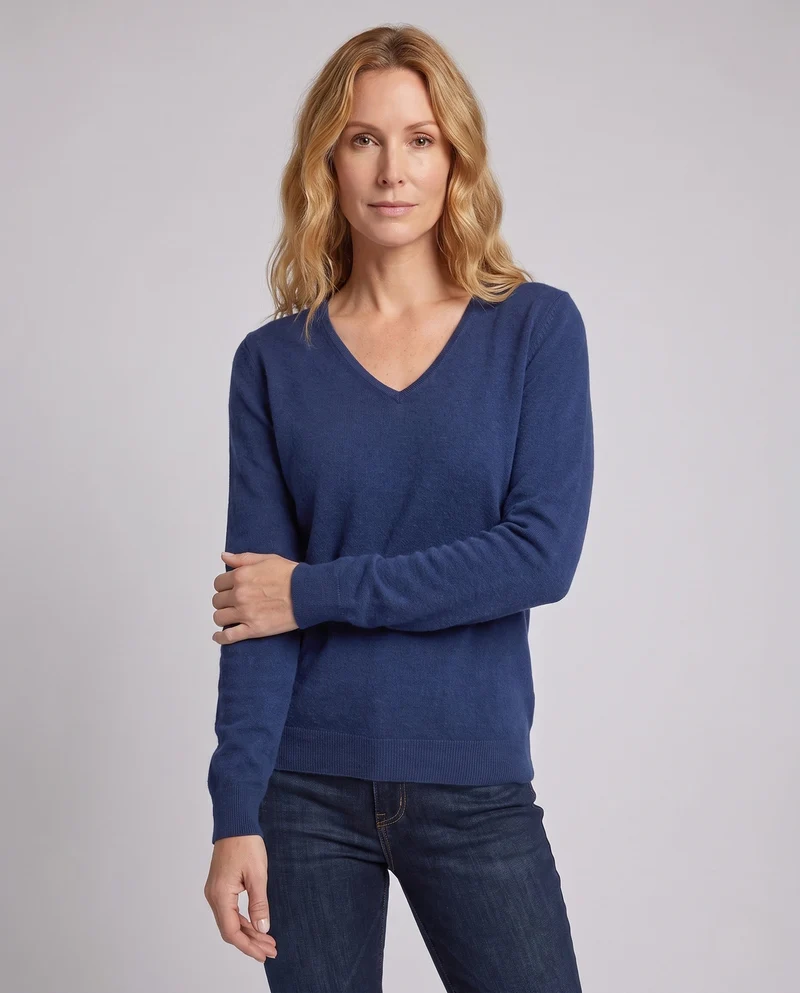 Damen Feinstrickpullover mit V‑Ausschnitt, Angora‑Optik und leicht kastiger Passform Nord Taschen