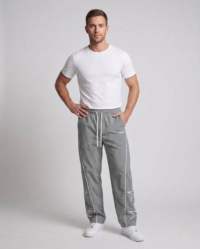 Herren Weite Trackhose mit Stern-Applikation, Kontrastpaspel & Kordelzug Nord Taschen