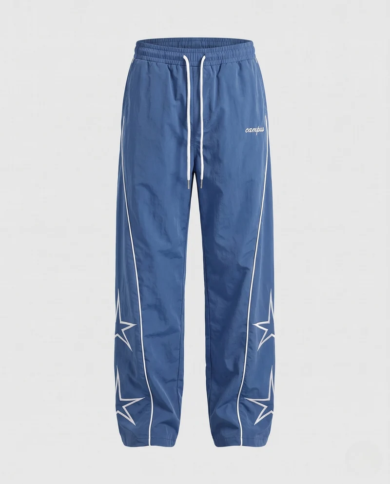 Herren Weite Trackhose mit Stern-Applikation, Kontrastpaspel & Kordelzug Nord Taschen