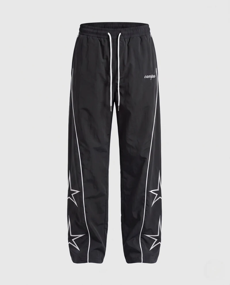 Herren Weite Trackhose mit Stern-Applikation, Kontrastpaspel & Kordelzug Nord Taschen