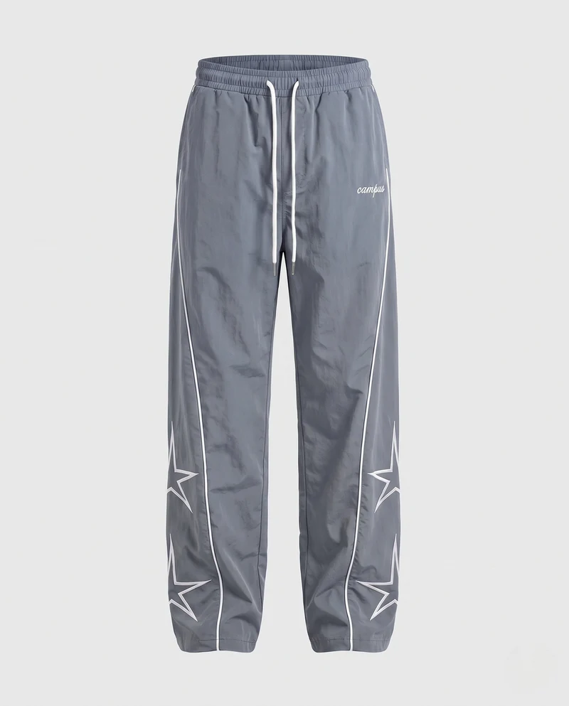 Herren Weite Trackhose mit Stern-Applikation, Kontrastpaspel & Kordelzug Nord Taschen