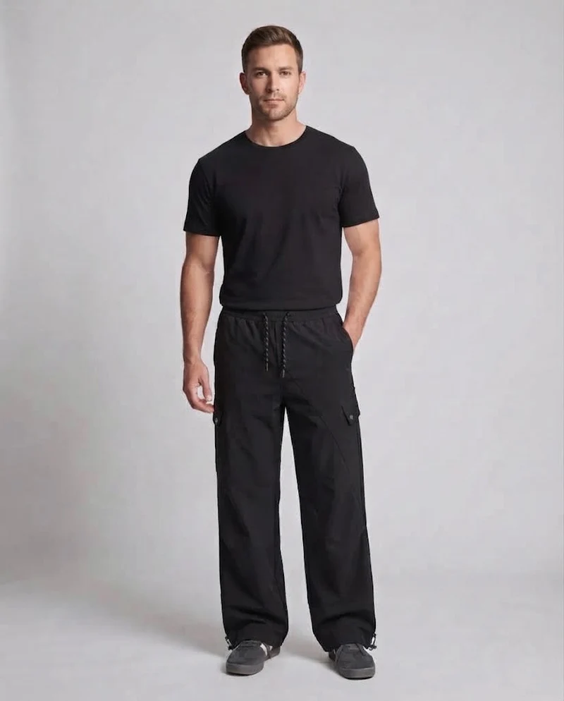 Herren Weite Tech-Cargo-Hose im Baggy-Schnitt mit Tunnelzug & Klappentaschen Nord Taschen