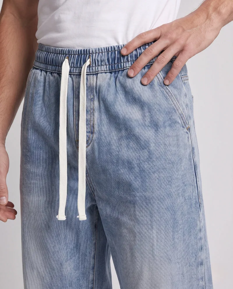 Herren Weite Relaxed-Jeanshose mit Tunnelzugbund und washed Denim-Optik Nord Taschen