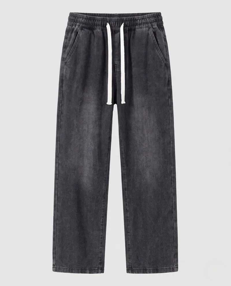 Herren Weite Relaxed-Jeanshose mit Tunnelzugbund und washed Denim-Optik Nord Taschen