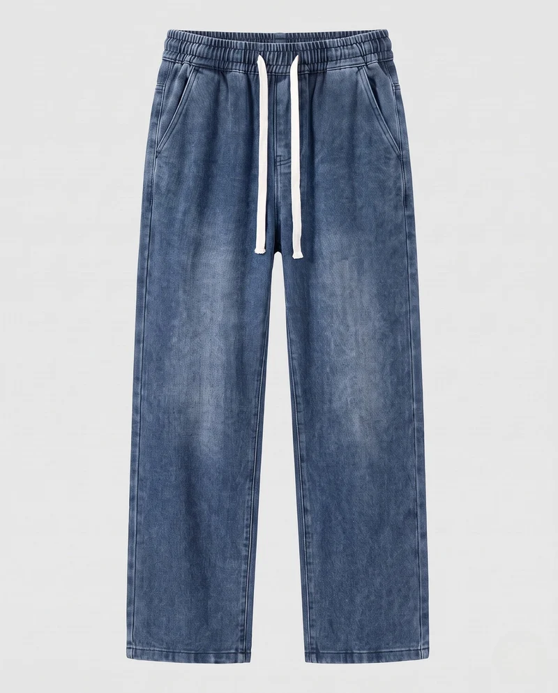 Herren Weite Relaxed-Jeanshose mit Tunnelzugbund und washed Denim-Optik Nord Taschen