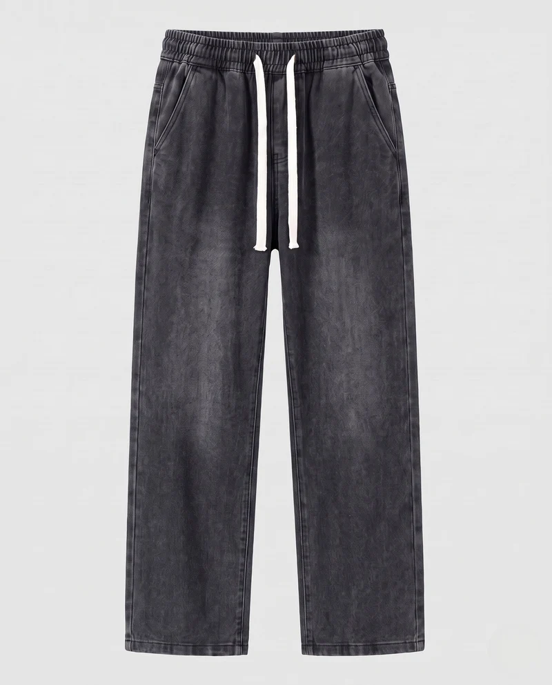 Herren Weite Relaxed-Jeanshose mit Tunnelzugbund und washed Denim-Optik Nord Taschen