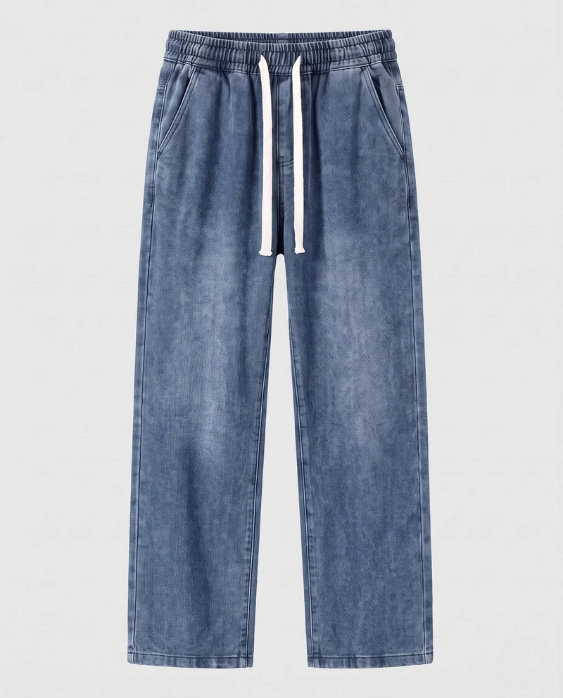 Herren Weite Relaxed-Jeanshose mit Tunnelzugbund und washed Denim-Optik Nord Taschen