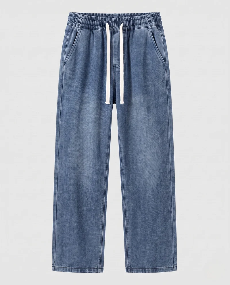 Herren Weite Relaxed-Jeanshose mit Tunnelzugbund und washed Denim-Optik Nord Taschen