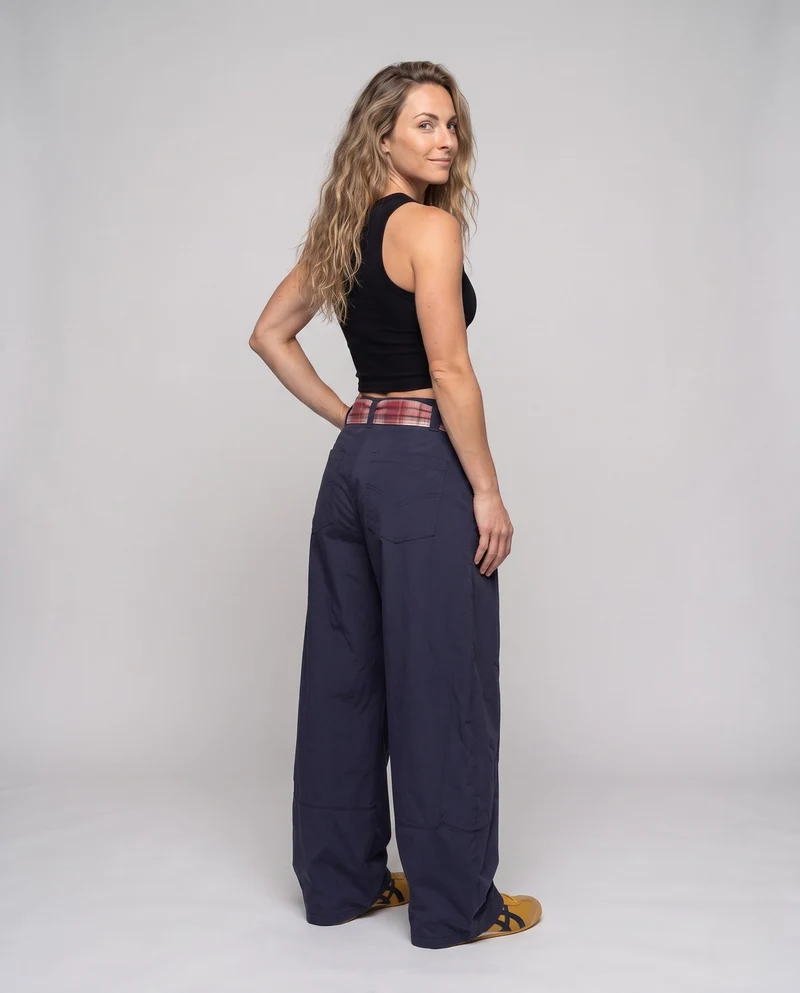Damen weit geschnittene modische Hose mit Gürtel Nord Taschen