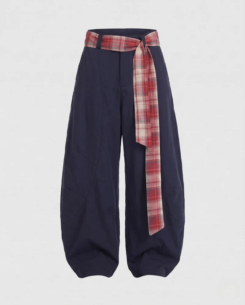 Damen weit geschnittene modische Hose mit Gürtel Nord Taschen