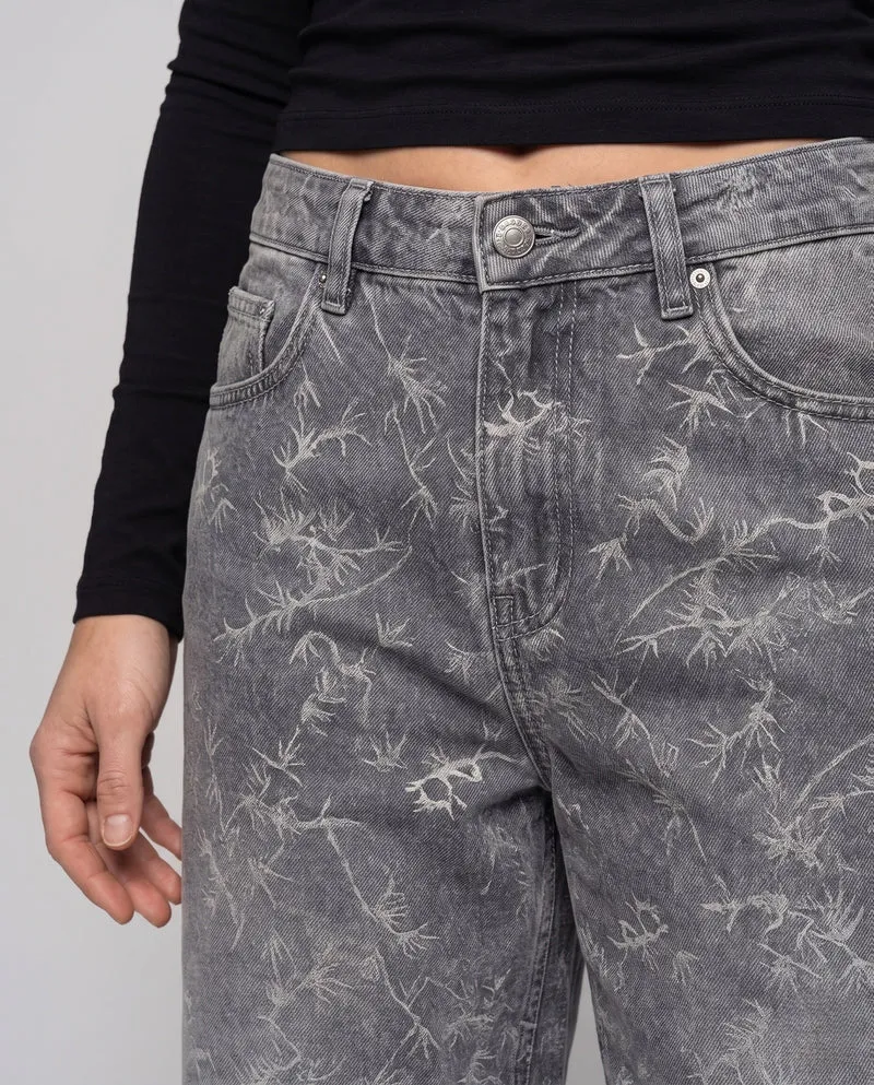 Damen Weitgeschnittene Jeans mit Floral Design Nord Taschen