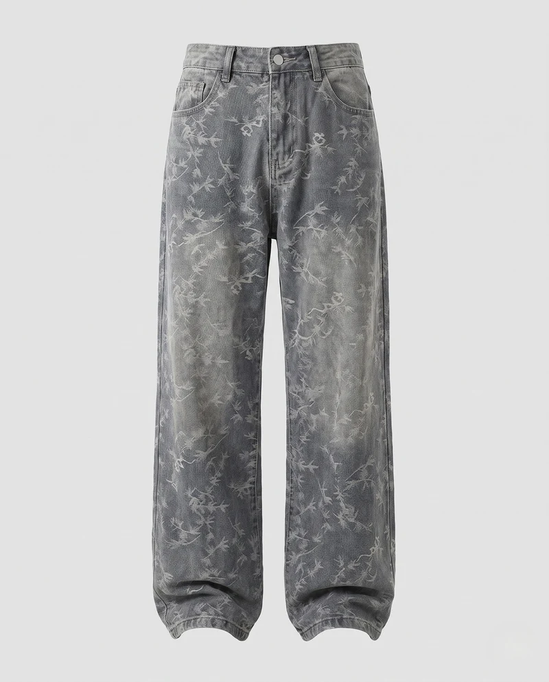 Damen Weitgeschnittene Jeans mit Floral Design Nord Taschen