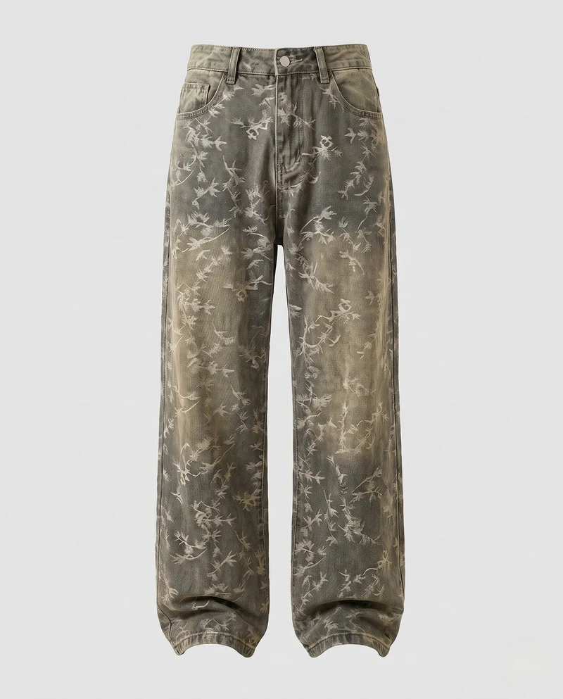 Damen Weitgeschnittene Jeans mit Floral Design Nord Taschen