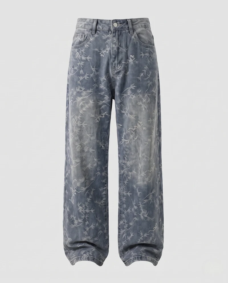 Damen Weitgeschnittene Jeans mit Floral Design Nord Taschen