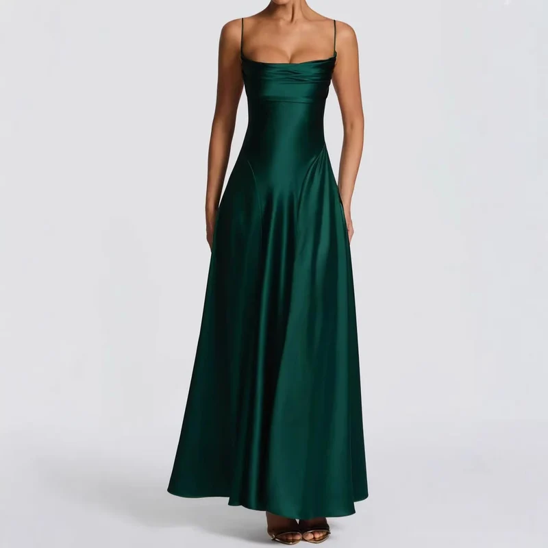 Damen Elegantes Maxi-Kleid mit fließendem Satin und verführerischem Spaghettiträger - Arvani