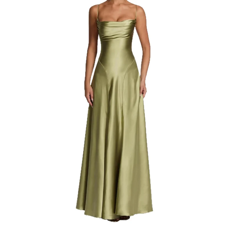 Damen Elegantes Maxi-Kleid mit fließendem Satin und verführerischem Spaghettiträger - Arvani