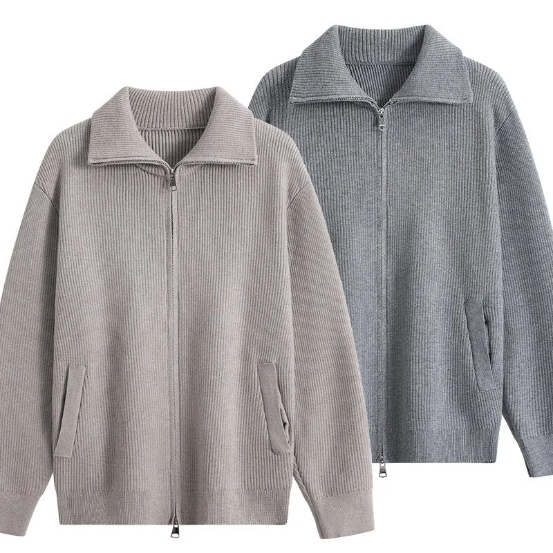 Herren Strick-Zipjacke mit Stehkragen, gerippter Struktur und Oversized-Schnitt Nord Taschen