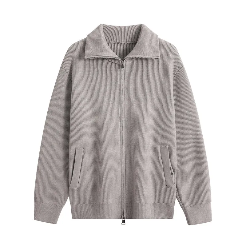 Herren Strick-Zipjacke mit Stehkragen, gerippter Struktur und Oversized-Schnitt Nord Taschen