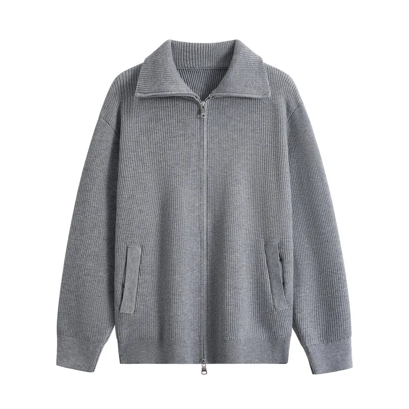 Herren Strick-Zipjacke mit Stehkragen, gerippter Struktur und Oversized-Schnitt Nord Taschen