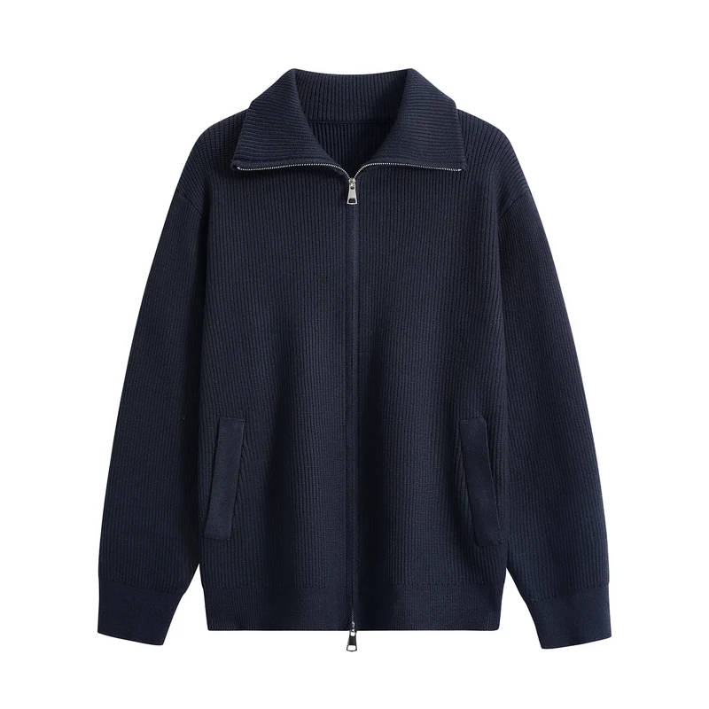 Herren Strick-Zipjacke mit Stehkragen, gerippter Struktur und Oversized-Schnitt Nord Taschen